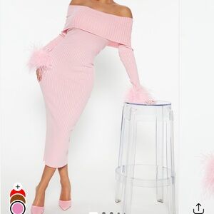 Fashion Nova Blush Off-Shoulder Midi Dress